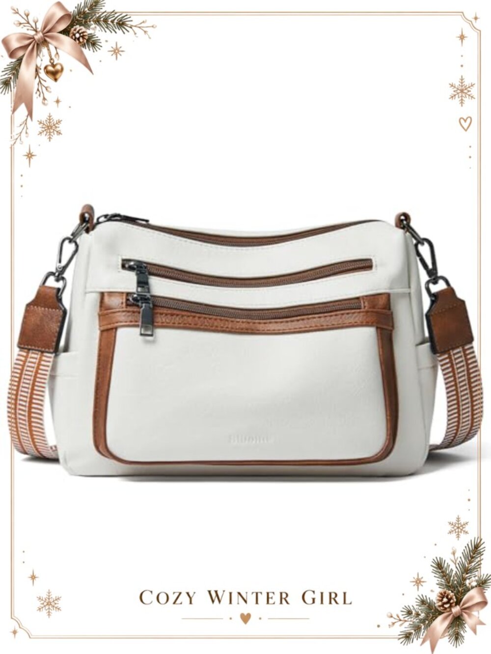 Vegan Leather Crossbody Shoulder Bag Adjustable Strap Zipper Compartments